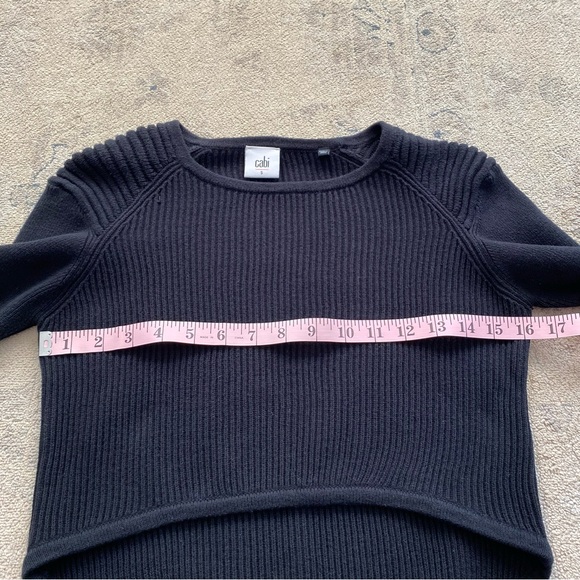 Cabi Prep #3525 Cropped Sweater 100% Cotton Black Small Ribbed Hi Low Layering - Picture 12 of 13